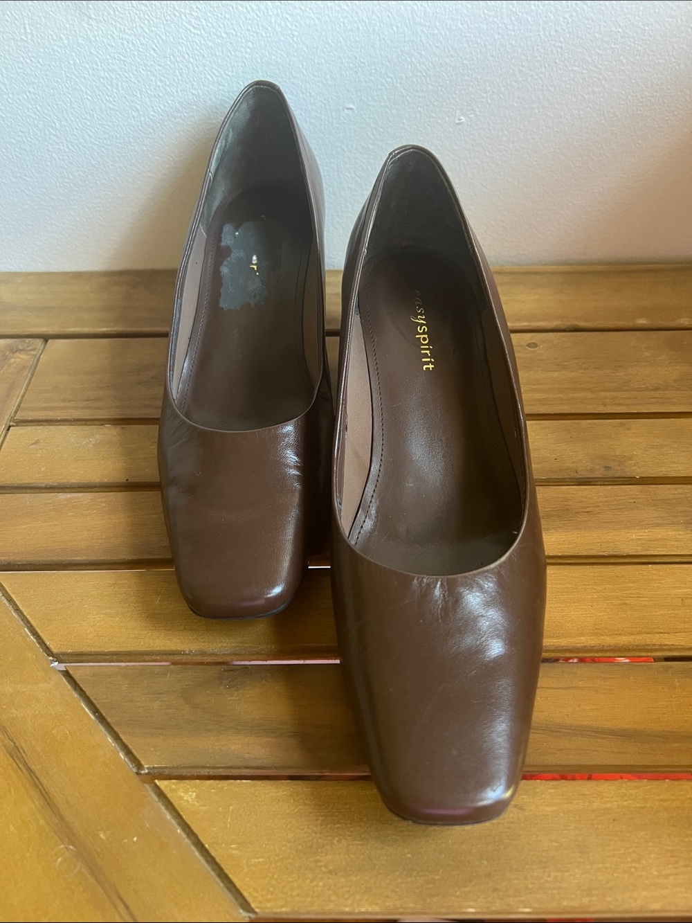 Easy Spirit Dark Brown Leather Square-Toe Pumps